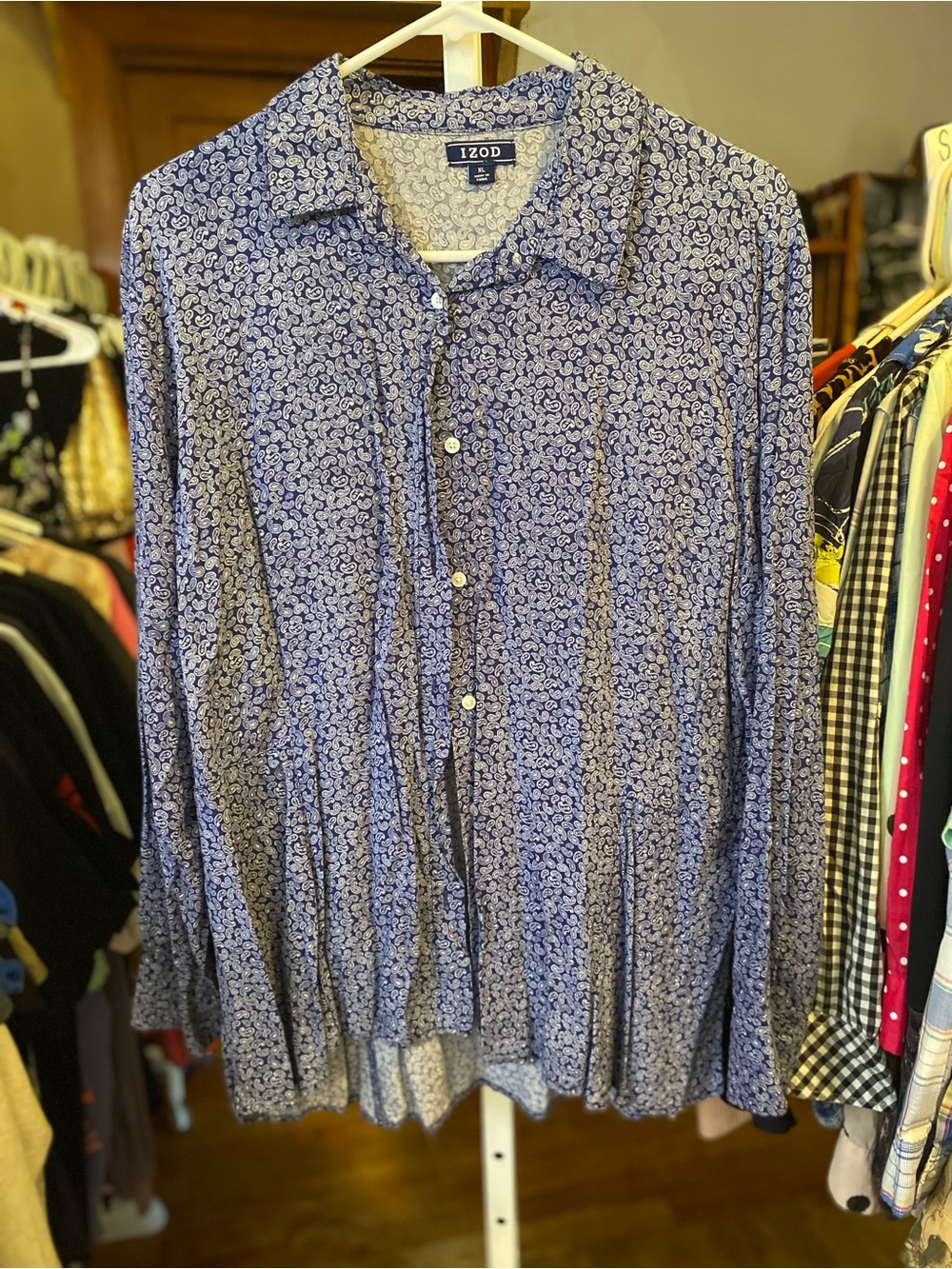 Izod Blue Paisley-Print Long Sleeve Button Down Shirt